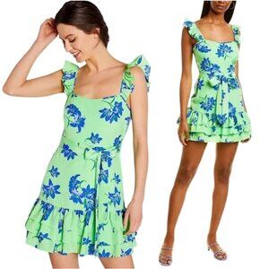 Likely Mini Charlotte Dress in Pistachio Green and Tropical Blue Floral Print